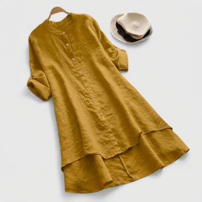 Women's Casual Button-Down Layered Hem Shirt Dress