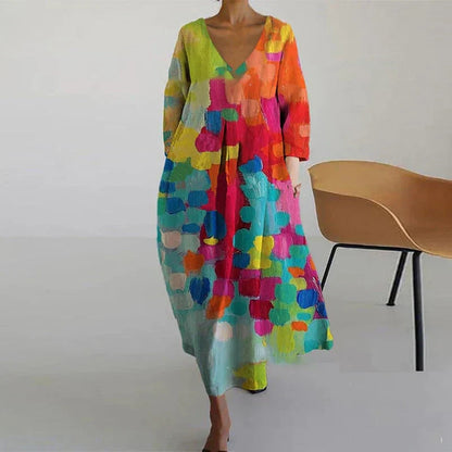 Colorful V-Neck Flowy Summer Dress for Women