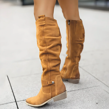 Women’s Knee High Boots with Low Block Heel and Relaxed Fit