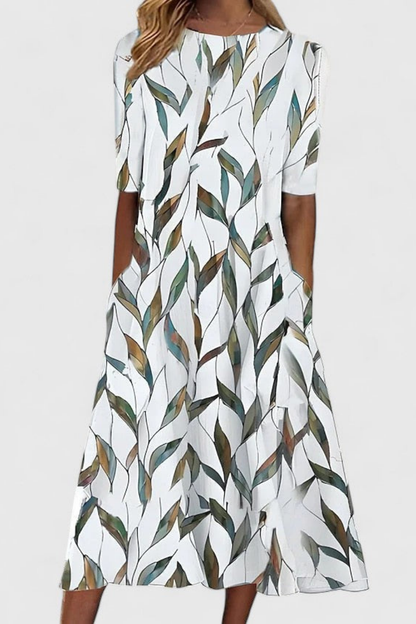 Women's Floral Print Midi Dress with Pockets and Relaxed A-Line Fit