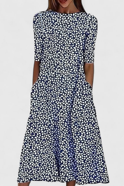 Women's Floral Print Midi Dress with Pockets and Relaxed A-Line Fit