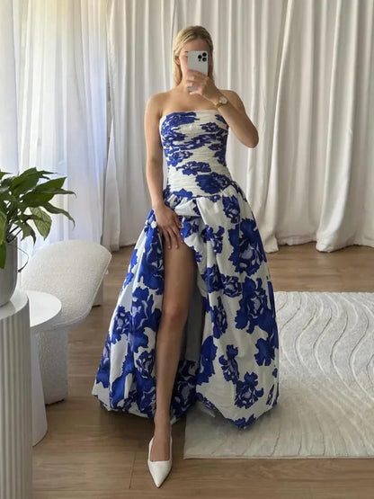 Elegant Floral Maxi Dress with Draped Design