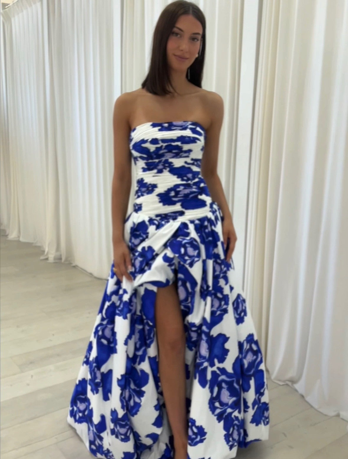 Elegant Floral Maxi Dress with Draped Design