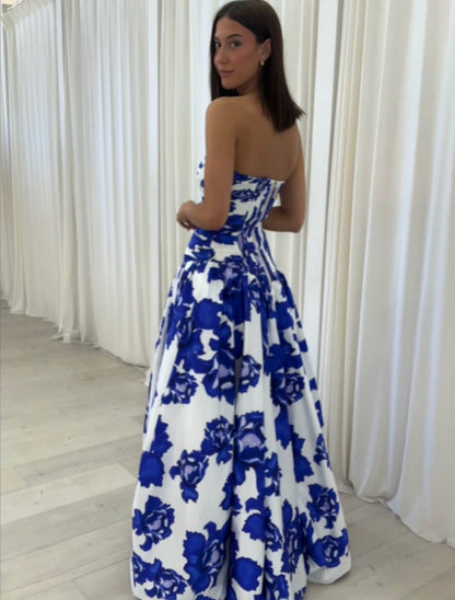Elegant Floral Maxi Dress with Draped Design
