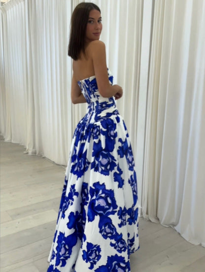 Elegant Floral Maxi Dress with Draped Design