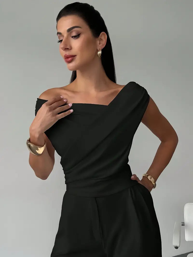 Elegant Draped Shoulder Top