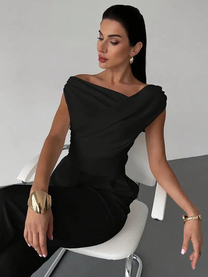 Elegant Draped Shoulder Top