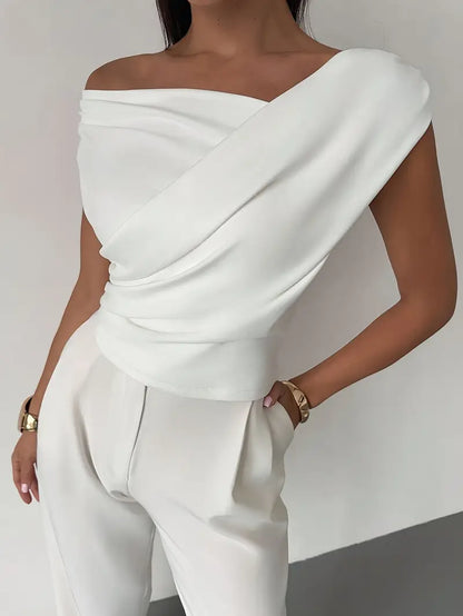 Elegant Draped Shoulder Top