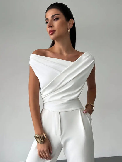 Elegant Draped Shoulder Top