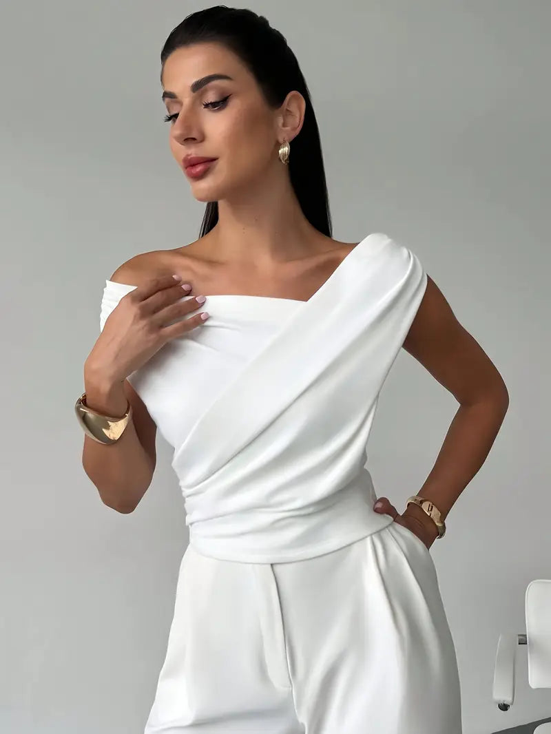 Elegant Draped Shoulder Top