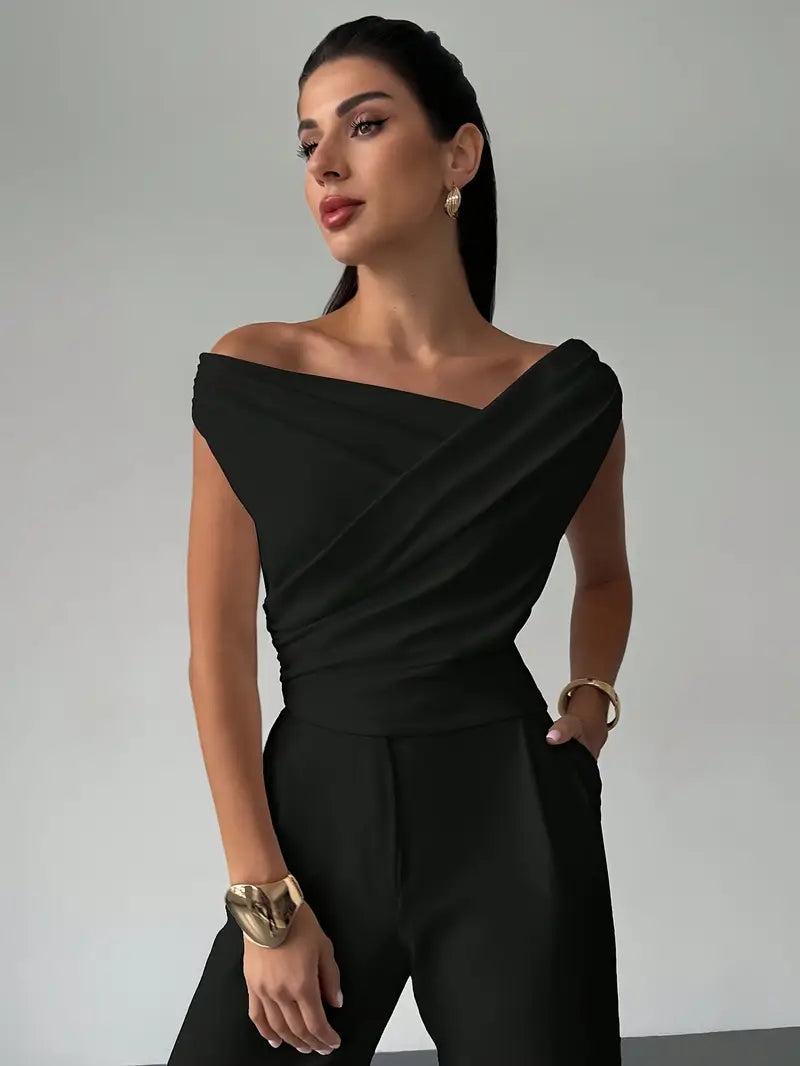 Elegant Draped Shoulder Top