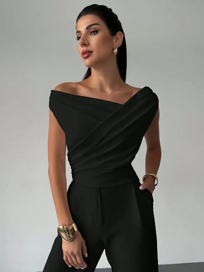 Elegant Draped Shoulder Top