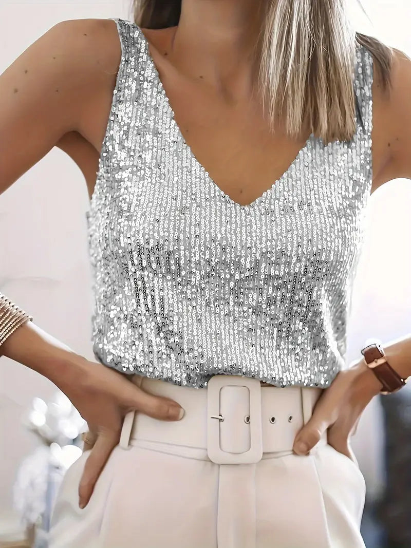 Sparkling V-Neck Glitter Top