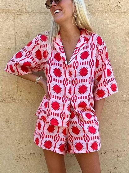 Lightweight Geo Print Shirt and Shorts Set