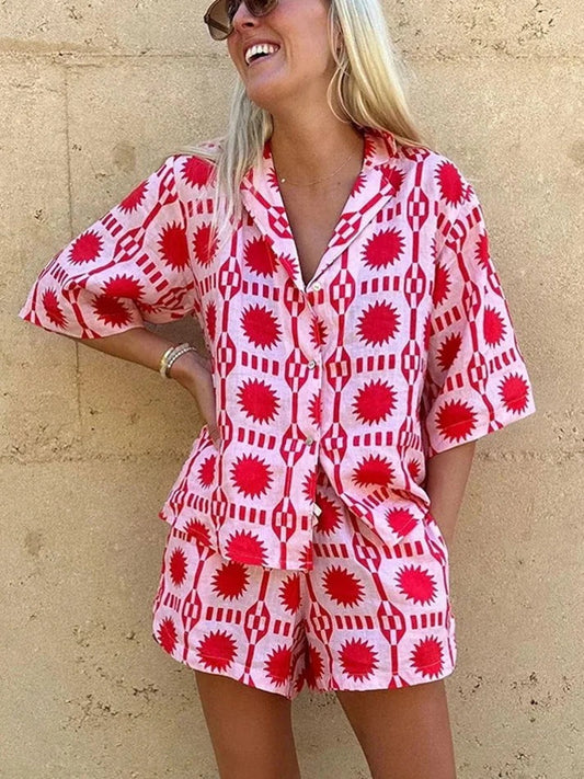 Lightweight Geo Print Shirt and Shorts Set