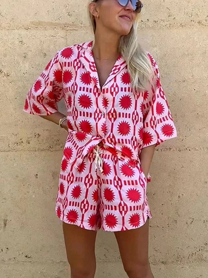 Lightweight Geo Print Shirt and Shorts Set