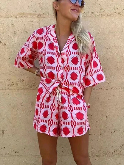 Lightweight Geo Print Shirt and Shorts Set