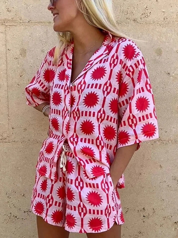Lightweight Geo Print Shirt and Shorts Set