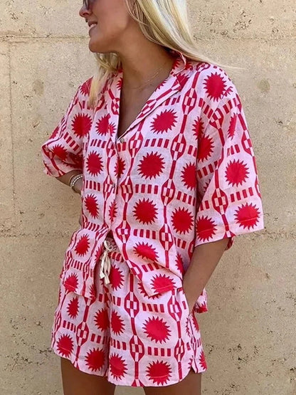 Lightweight Geo Print Shirt and Shorts Set