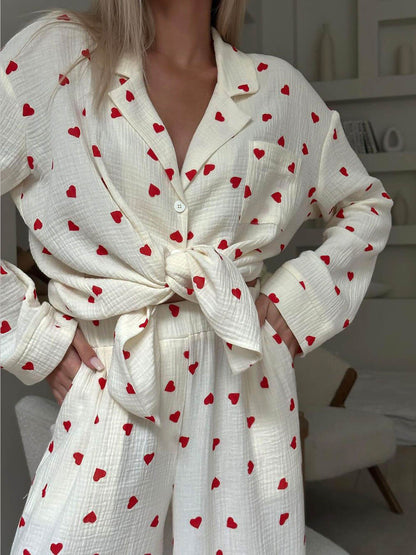 Soft Heart Print Pyjama Set