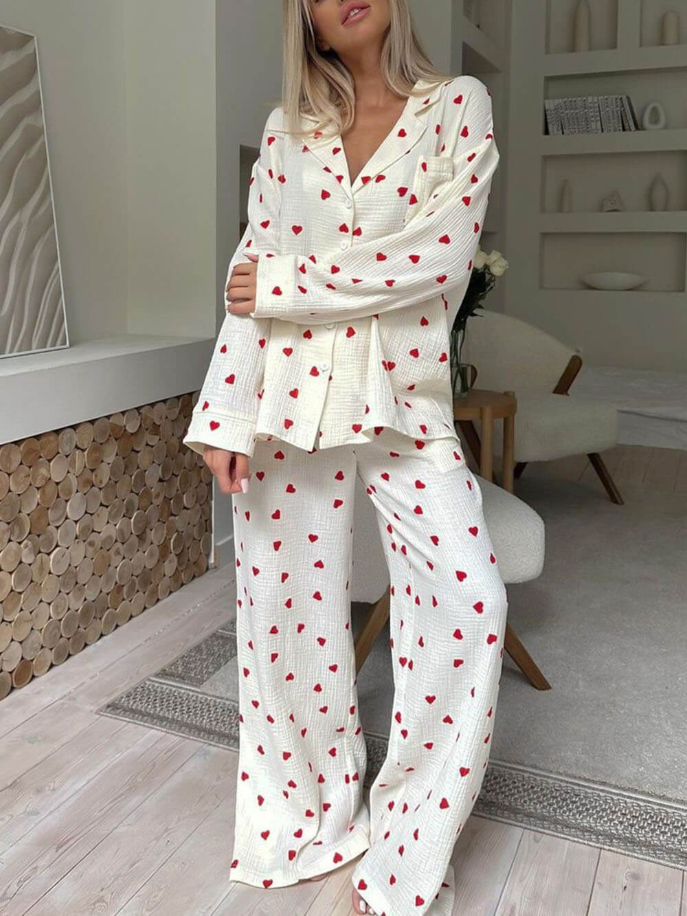Soft Heart Print Pyjama Set