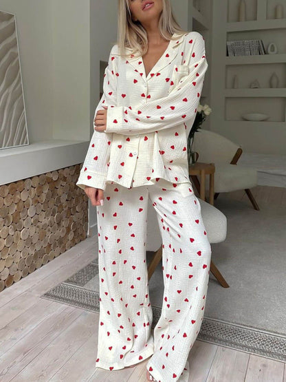 Soft Heart Print Pyjama Set