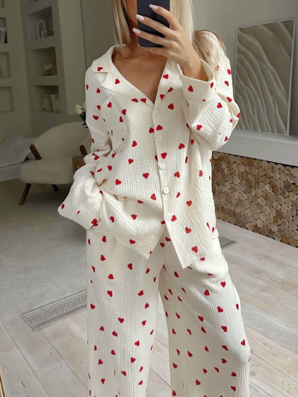 Soft Heart Print Pyjama Set