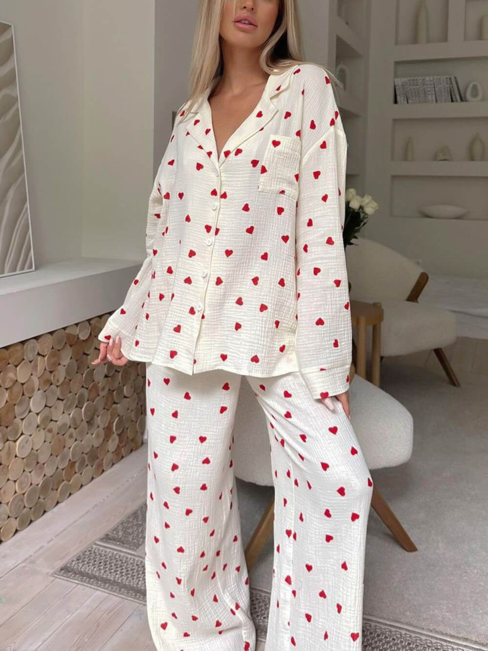 Soft Heart Print Pyjama Set