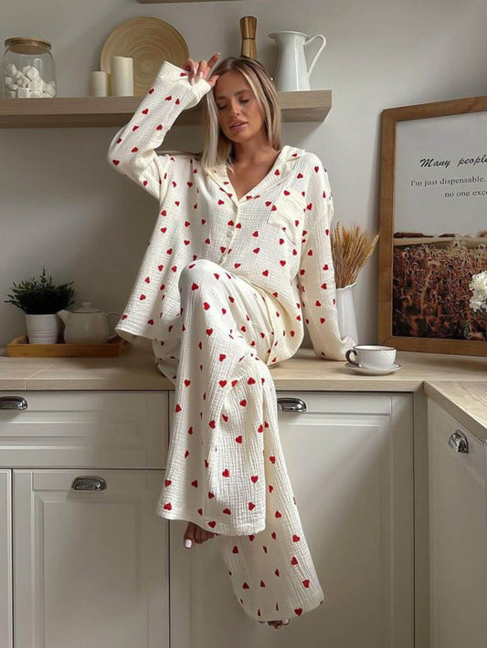 Soft Heart Print Pyjama Set