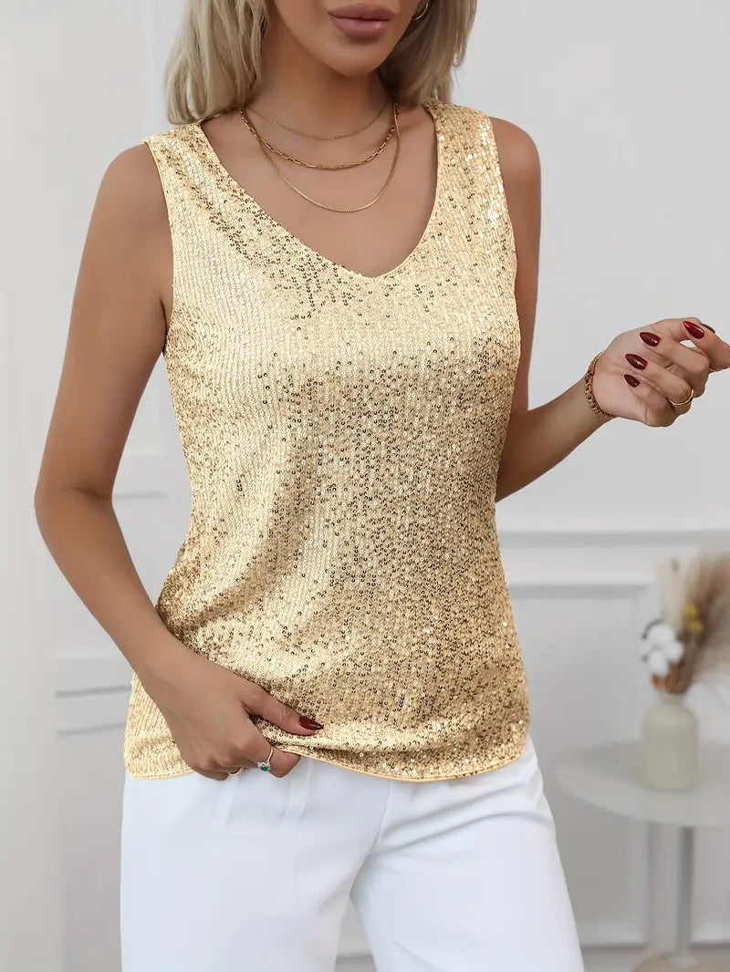 Sparkling V-Neck Glitter Top
