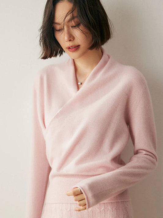 Luxe Cashmere Sweater Women Crossover Collar Sophisticated