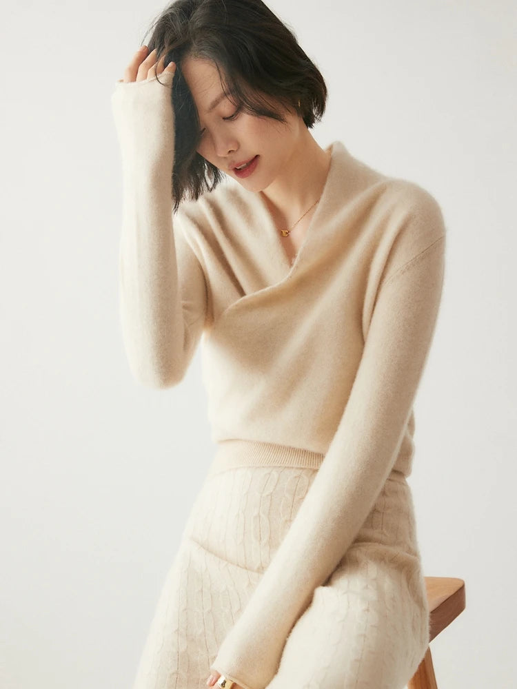 Luxe Cashmere Sweater Women Crossover Collar Sophisticated