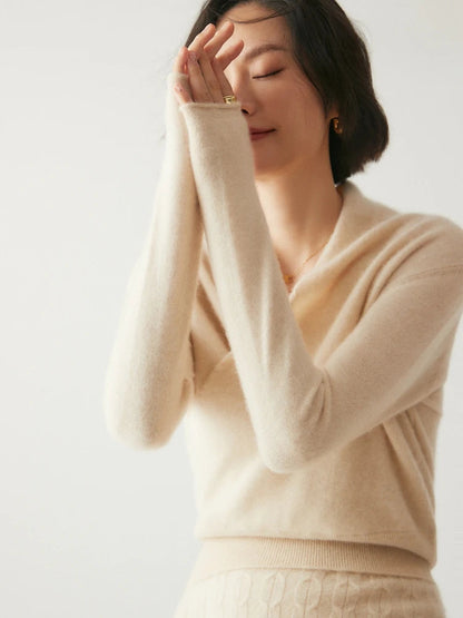 Luxe Cashmere Sweater Women Crossover Collar Sophisticated