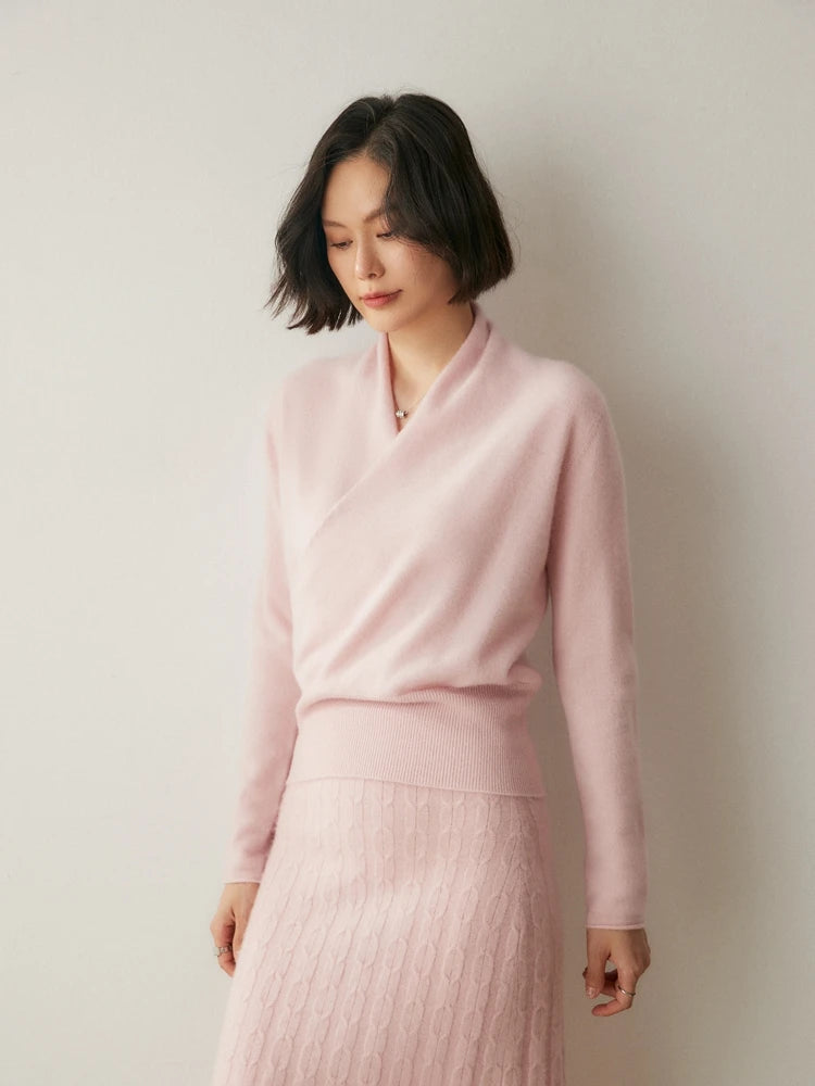 Luxe Cashmere Sweater Women Crossover Collar Sophisticated