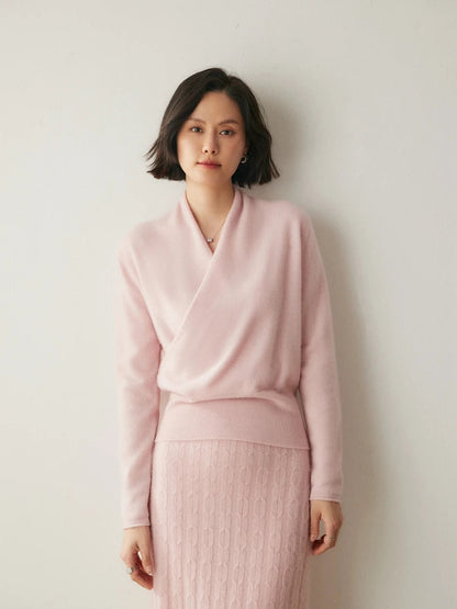Luxe Cashmere Sweater Women Crossover Collar Sophisticated