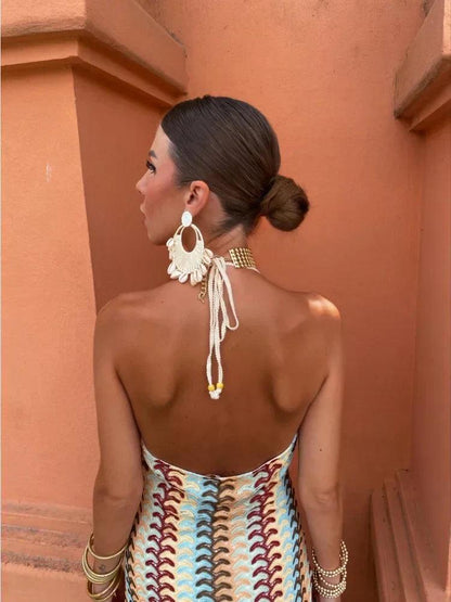 Women’s Bohemian Halter Neck Backless Summer Maxi Dress