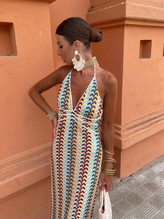 Women’s Bohemian Halter Neck Backless Summer Maxi Dress