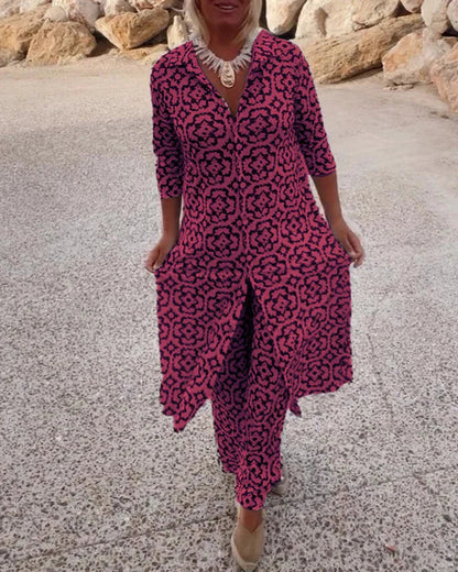 Women’s Printed Two-Piece Jumpsuit with Draped Overlay Design
