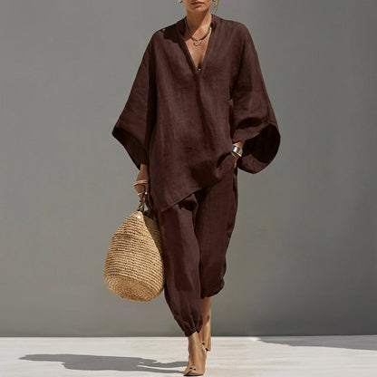Women’s Relaxed Two-Piece Set with Oversized Tunic Top and Tapered Pants