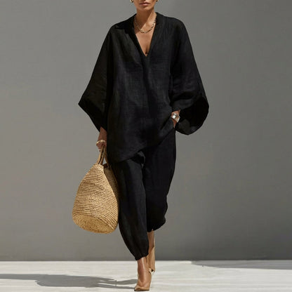 Women’s Relaxed Two-Piece Set with Oversized Tunic Top and Tapered Pants