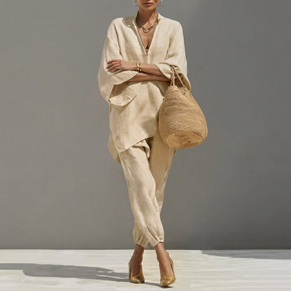 Women’s Relaxed Two-Piece Set with Oversized Tunic Top and Tapered Pants