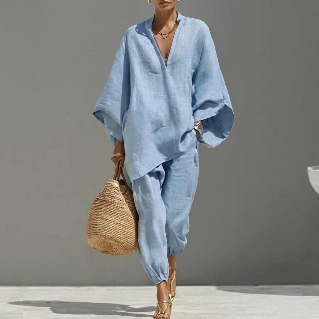 Women’s Relaxed Two-Piece Set with Oversized Tunic Top and Tapered Pants