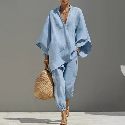 Women’s Relaxed Two-Piece Set with Oversized Tunic Top and Tapered Pants
