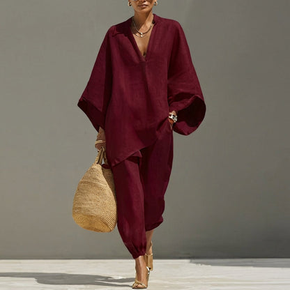 Women’s Relaxed Two-Piece Set with Oversized Tunic Top and Tapered Pants