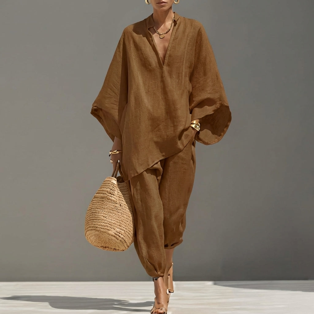 Women’s Relaxed Two-Piece Set with Oversized Tunic Top and Tapered Pants