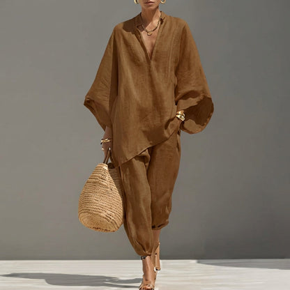 Women’s Relaxed Two-Piece Set with Oversized Tunic Top and Tapered Pants