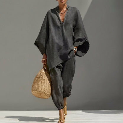 Women’s Relaxed Two-Piece Set with Oversized Tunic Top and Tapered Pants