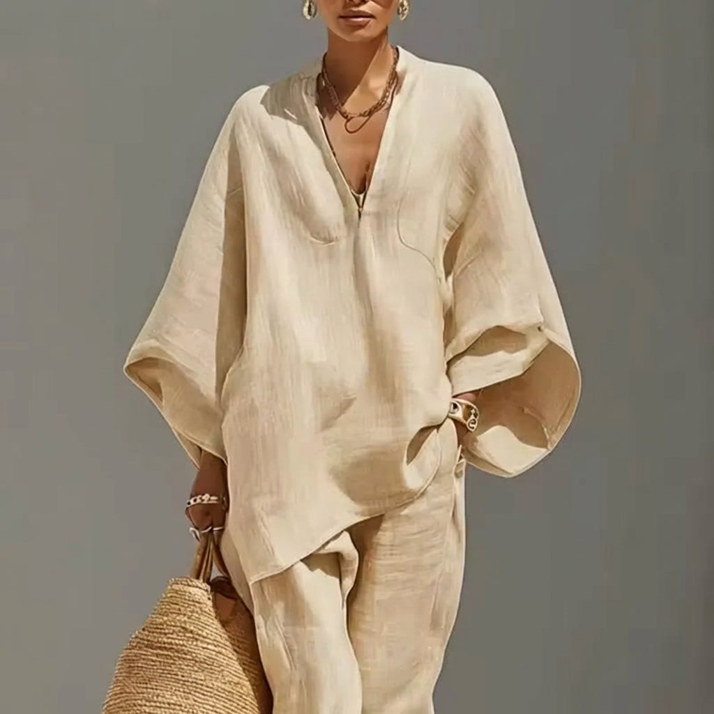 Women’s Relaxed Two-Piece Set with Oversized Tunic Top and Tapered Pants
