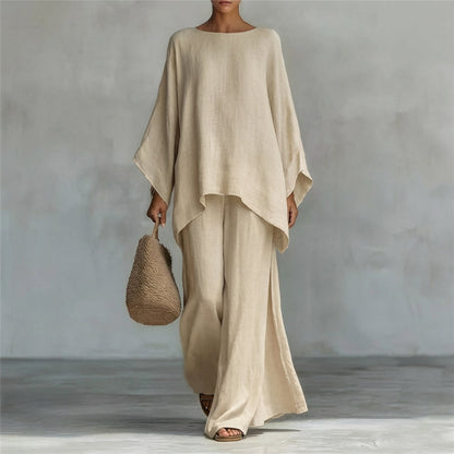 Women’s Flowing Two-Piece Set with Oversized Tunic Top and Maxi Skirt
