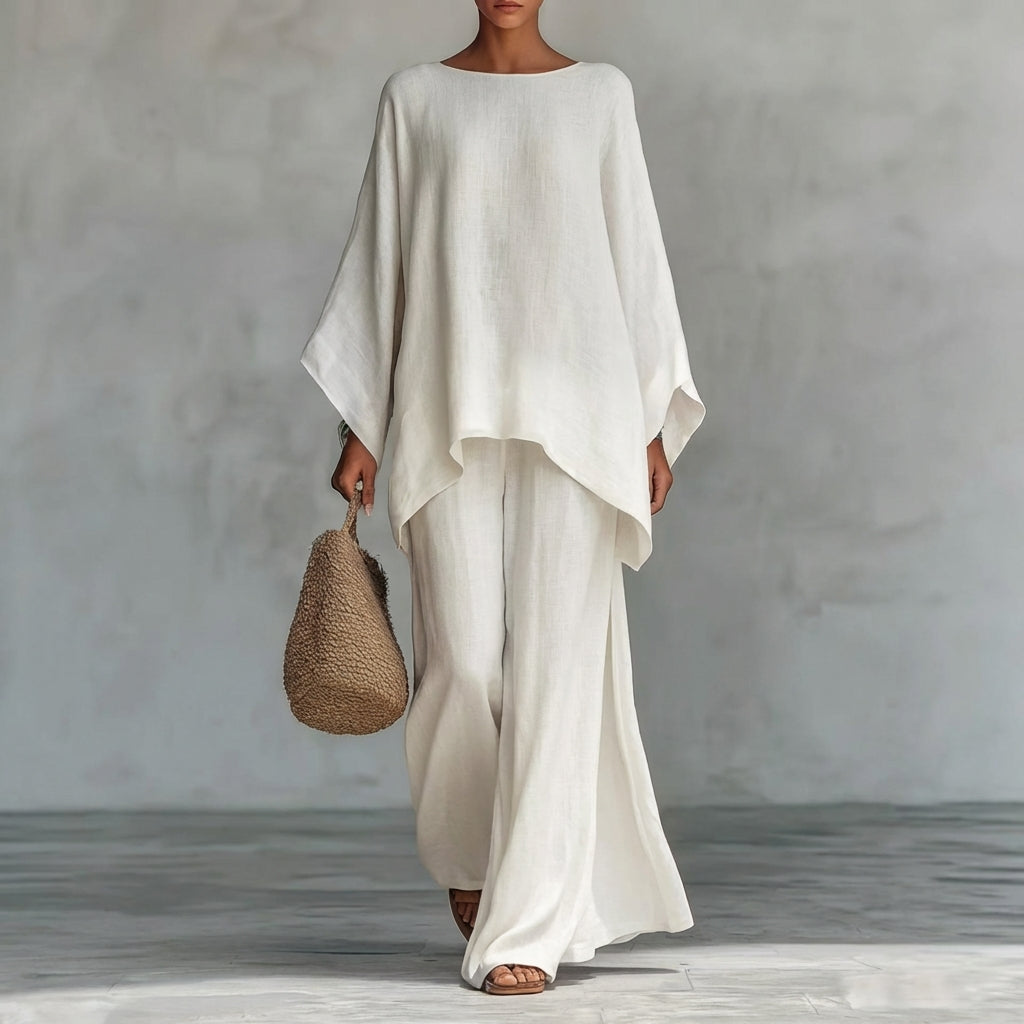 Women’s Flowing Two-Piece Set with Oversized Tunic Top and Maxi Skirt